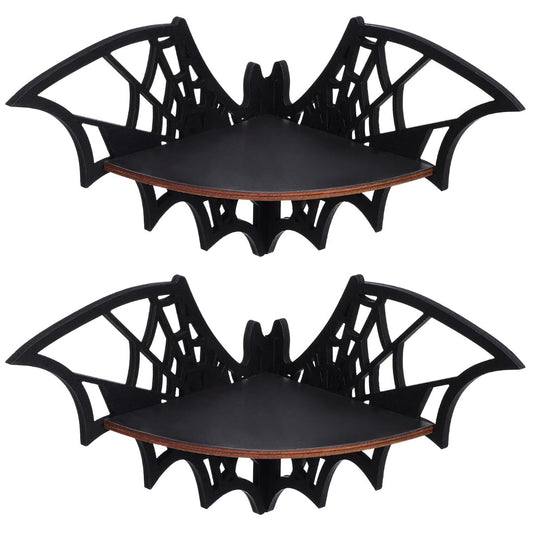 Zerodeko 2 PCS Crystal Shelf Display: Bat Shaped Corner Shelves Wooden Wall Corner Shelf Wall Floating Shelf Gothic Spooky Art Decoration for Home Bedroom Kitchen