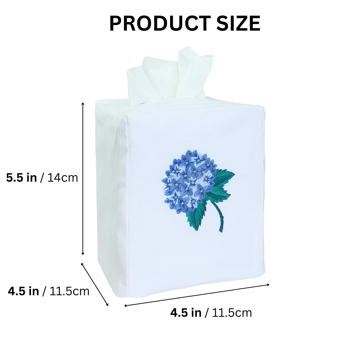 Fabric Tissue Box Cover Set of 2, Vintage Floral Embroidery Hydrangea Tissue Holder, Bouquet Wrapping Bag, Car Tissue Holder, Tissues Box Cover Square 4.5"X4.5"X5.5", White Square Tissue Box Cover