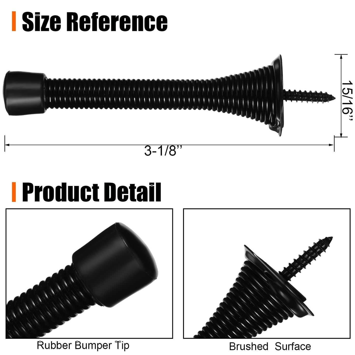 Chumia 36 Pieces Spring Door Stopper with Rubber Bumper Flexible Spring Heavy Duty Wall Door Stop for Home Offices Schools(Matte Black)