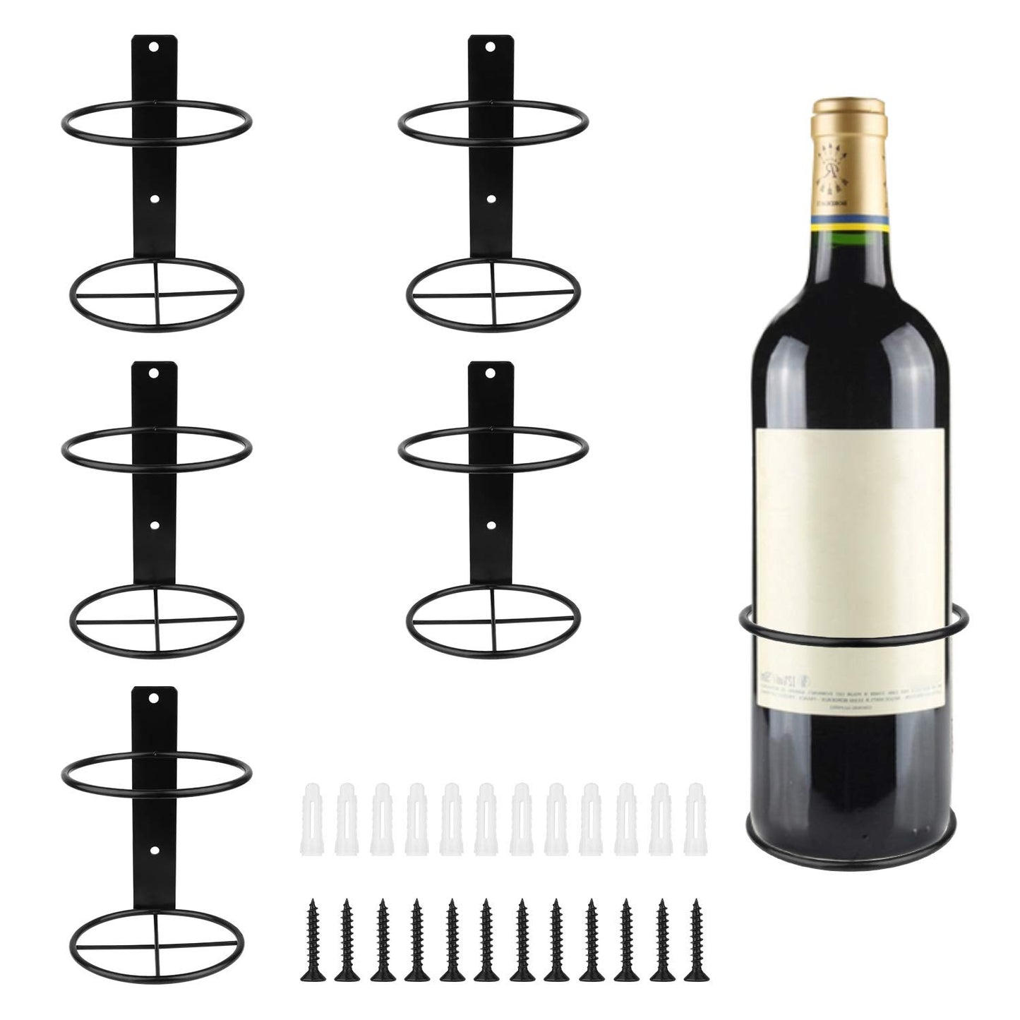 Yimerlen 6 Pcs Spiral Wall Mounted Wine Rack, Metal Bottle Display Holder for Storage and Theme Decor (Upward Style) Black