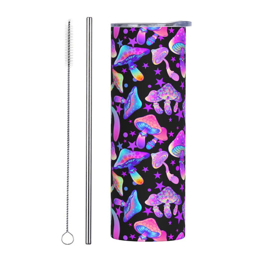 Siiuuol Rainbow Mushrooms Magic Tumbler with Lid and Straw - Gifts For Women Men 20 Oz Stainless Steel Cup Hippie insulated Travel Coffee Mug Home Office