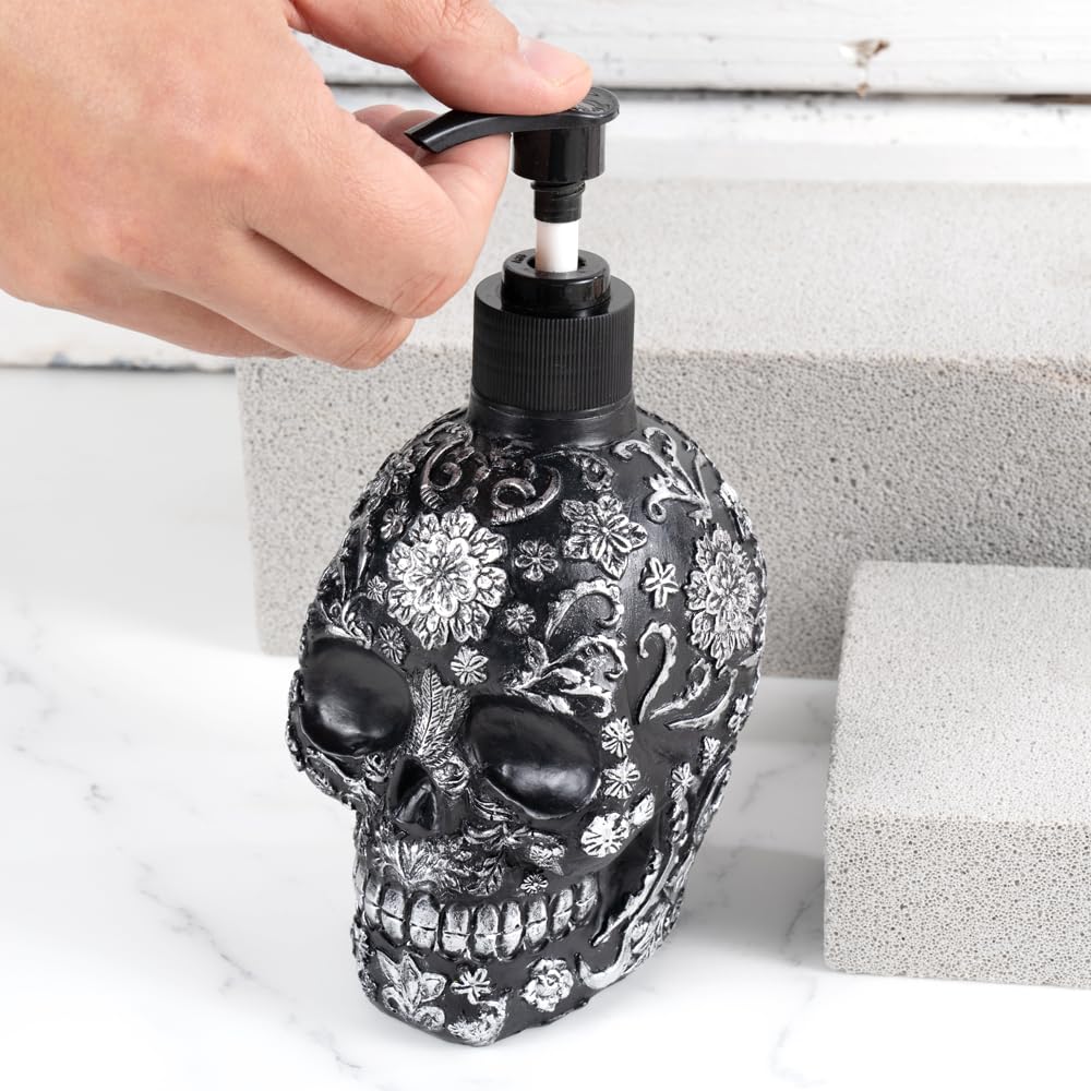 Skull Soap Dispenser with Rust Proof Pump, Refillable Liquid Hand Lotion Bottle for Bathroom, Bedroom and Kitchen（New Upgrade ）.
