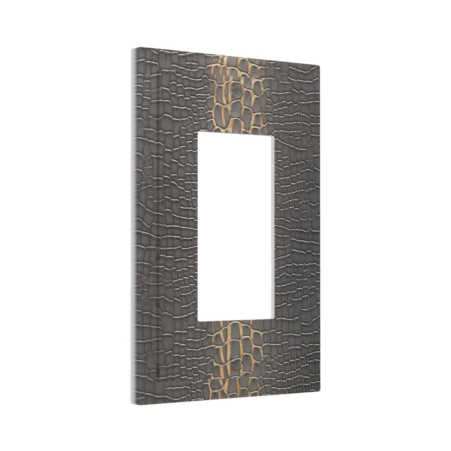 Faux Leather Crocodile Gray Gold Print Decorative Outlet Covers 1 Gang Single Rocker Light Switch Cover Plate Wall Plates GFCI Faceplate for Bedroom Home Decor