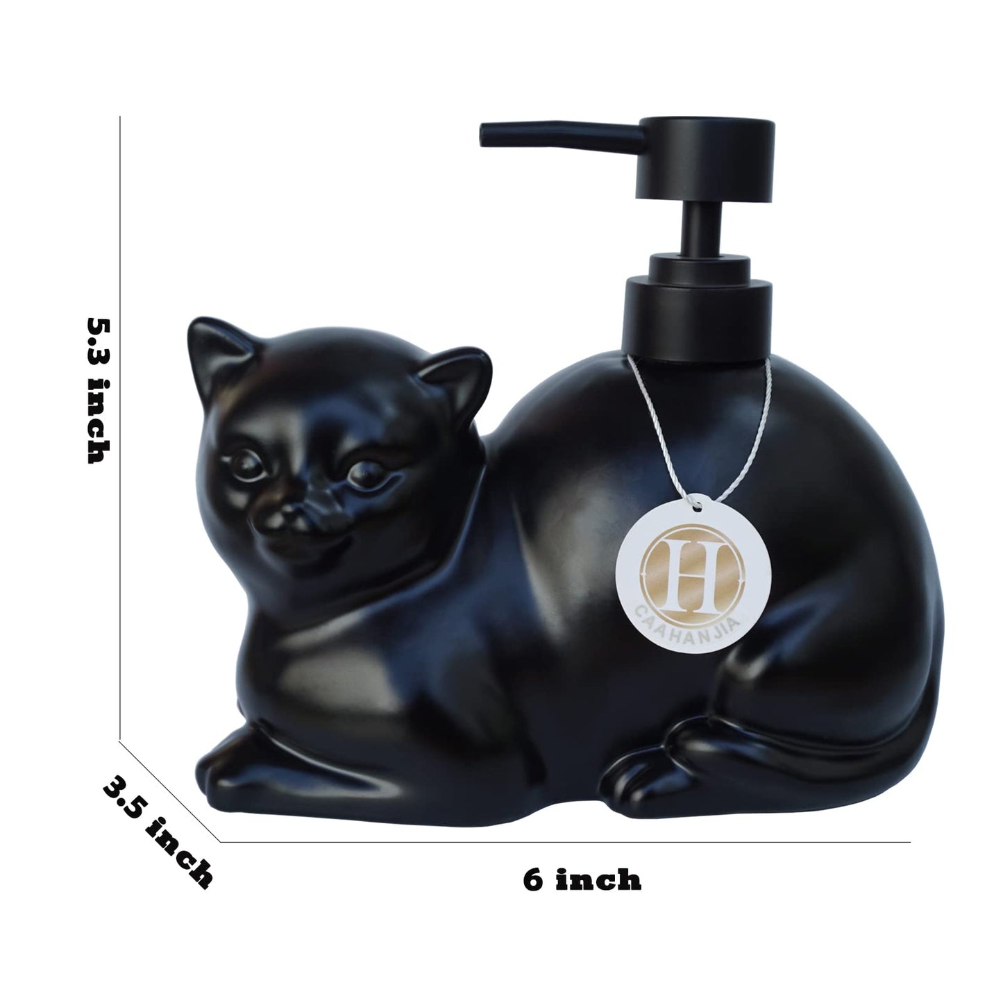 Caahanjia Black Liquid Soap Dispenser, Ceramic Cat, Refillable Wash Liquid Soap Hand Soap for Bathroom Kitchen