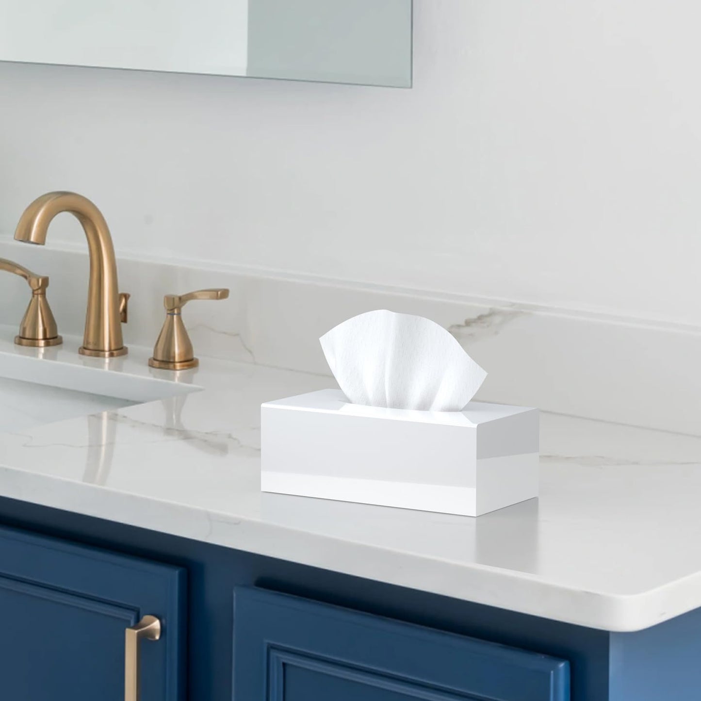 SILUT Tissue Box Cover, Stylish Tissue Box Cover Rectangle, Modern Tissue Box Holder, Facial Tissue Holder for Bathroom, Kitchen Vanity, Countertops, Dressers, Night Stand - Shiny White