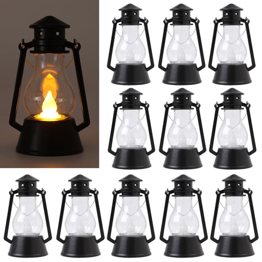 Mini Vintage Lantern Decor 12-Pcs LED Small Lanterns Indoor Decorative Outdoor Hanging Lantern Decorative Candle Lanterns Farmhouse Decor for Wedding Centerpiece,Halloween,Christmas Decorative