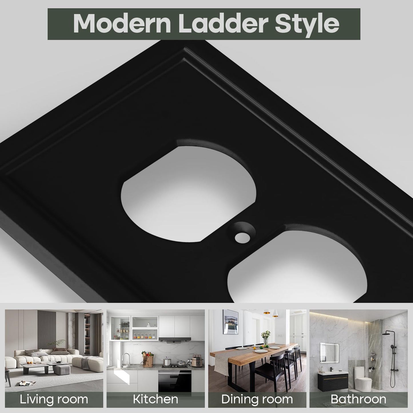 Matte Black Decorative Outlet Cover Wall Plates, Classic Switch Plates and Outlet Covers, Natural Bamboo Fiber Wall Plates for Electrical Outlets, Duplex Receptacle Cover - 4 Pack