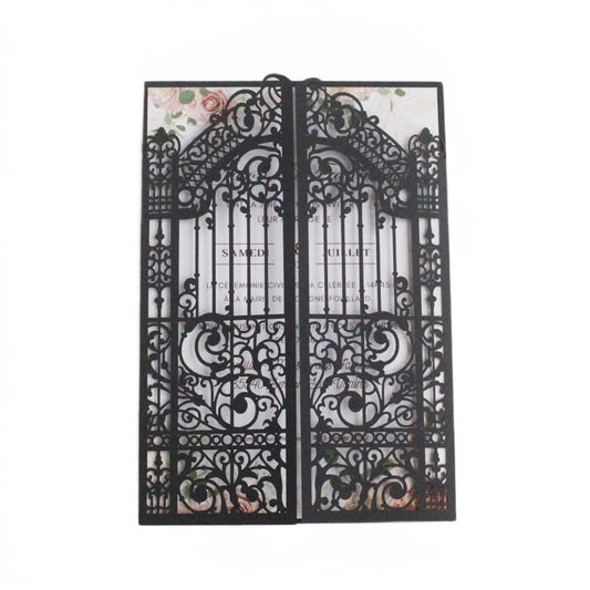 MillaSaw Black Gate Invitation Laser Cut Card For Wedding Engagement Mermaid Birthday Party 25 Sets (black, 4.9"x7.1")