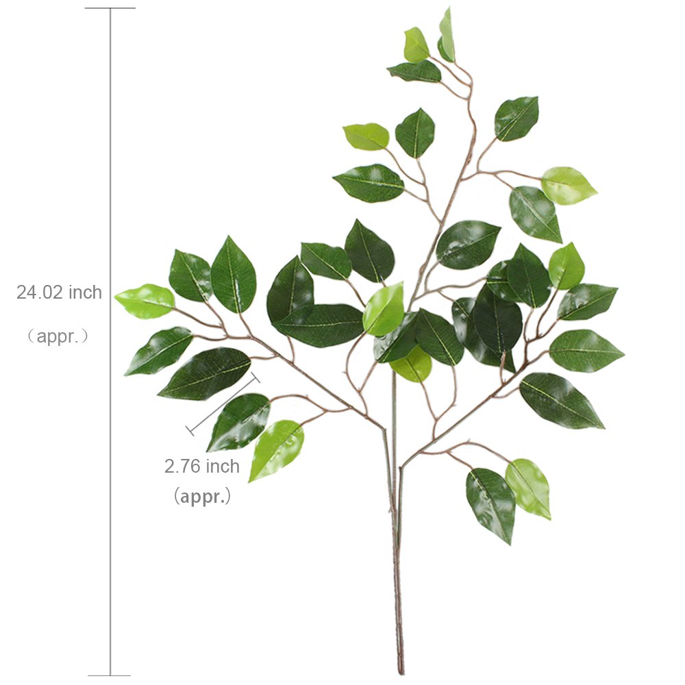 GTIDEA 12 Pcs Ficus Tree Leaves Branches Artificial Greenery Stems Spring Silk Green Leaves Plants for Wreath Benjamina Tree Indoor Outdoor Porch DIY Wedding Party Farmhouse Wall Decor (24.04 Inch)