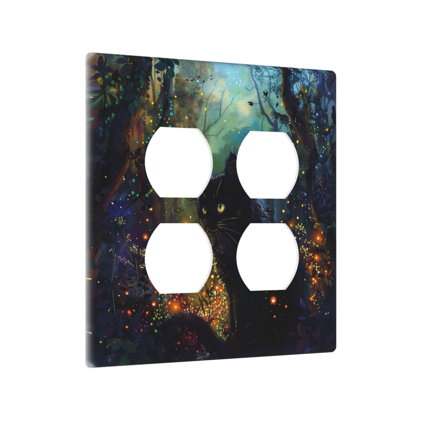Spshian Decorative Outlet Covers Magic Fantasy Forest Mysterious Black Cat 2 Gang Decorative Switch Plate Double Duplex Wall Plates Switch Plates and Outlet Covers for Kid Room Bathroom Decor