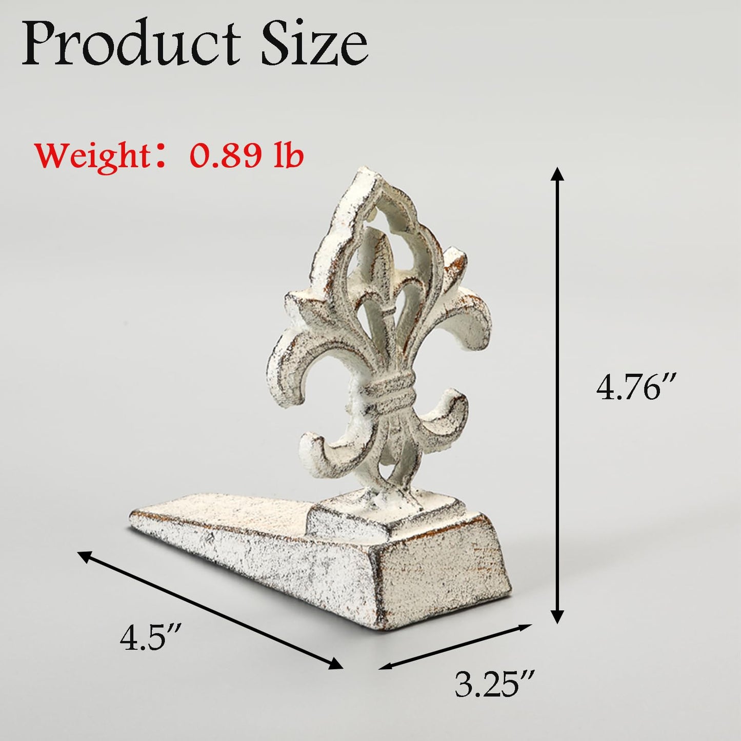 Fleur De Lis Door Stoppers Heavy Duty Cast Iron Decorative Door Stop Wedge, 2 PCS, Antique White