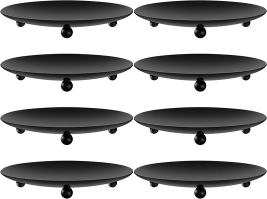 Bgtecho 8PCS Black Candle Holder Iron Plate, 4'' Stand for LED & Wax Candles, Decorative Pillar Plate for Incense Cones, Spa, Weddings, Party