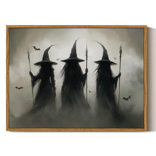 ARPEOTCY Framed Canvas Wall Art, 16x12 Inch Three Witches Print for Halloween Wall Art, Witchcore Gothic decor for Bedroom, Living Room, or Haunted Entryway