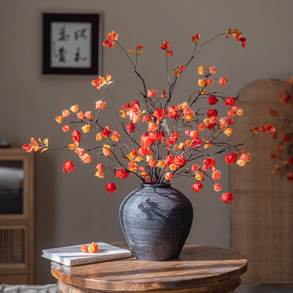 Fall Physalis Branches - 37" Faux Red Berry Stems, fake Flowers for Vase