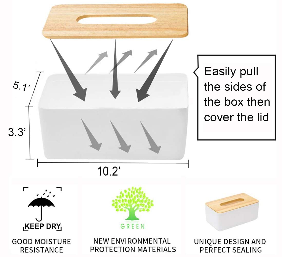 Pojah Wooden Rectangular Tissue Box Holder for Storage on Bathroom Vanity, Countertop, Bedroom Dresser (Medium, 10.2x5.1x3.3 inch)
