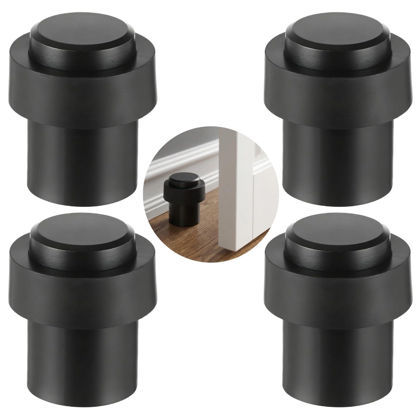 Skdqiee 4 Pcs Stainless Steel Door Stoppers, Floor Mount Door Stopper with Thickened Rubber Buffer, Anti-Collision Block Wall Protector for Home or Office Doors
