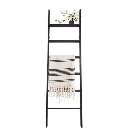 HYBDAMAI 6-Tier Blanket Ladder – 5.5 Ft Wall Leaning Quilt Rack, Farmhouse Blanket Storage for Living Room, Bedroom & Bathroom – Rustic Decorative Wooden Towel & Quilt Holder, Easy to Assemble