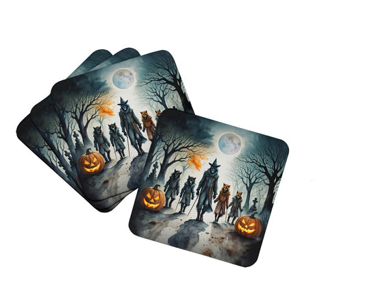 Caroline's Treasures Werewolves Spooky Halloween Foam Coaster Set of 4 Cup Coasters for Indoor and Outdoor, Coaster for Tabletop Protection, Anti Slip, Mouse pad Material
