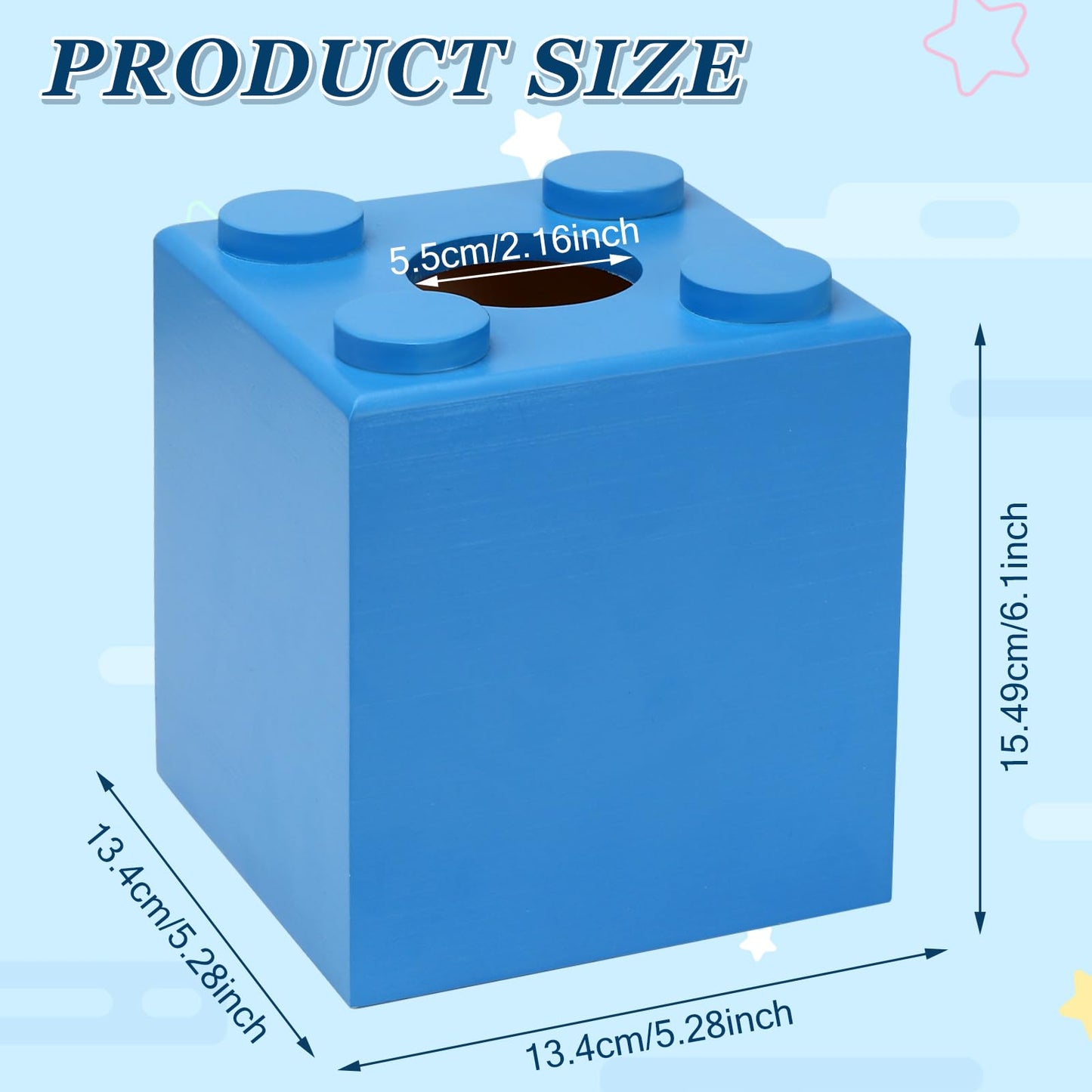 CypherX Wood Tissue Box Cover, Tissue Box Cover Square, Building Blocks Tissue Box Holder with Slide-Out Bottom, Cute Home Decor for Bathroom Living Room Office Kitchen (Blue, Small)