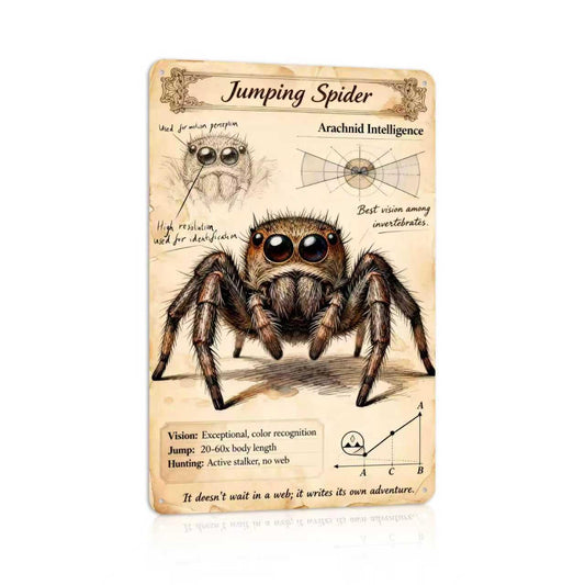 CHCdecor Vintage Jumping Spider Metal Sign Insect Encyclopedia Wall Art Tin Signs for Garden Farmhouse Decor,12x8 inch