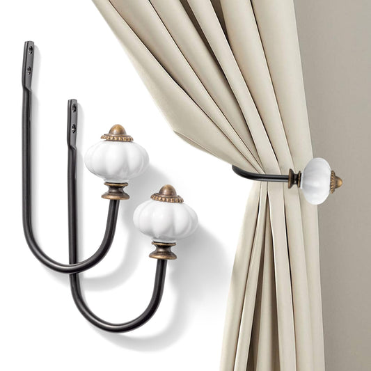 Curtain Holders for Wall - 2pcs, Wall Mounted Drapery Tiebacks with Crown Pumpkin, Heavy Duty Metal Decorative Window Drapery Curtain Holder Curtain Hooks with Screws (Crown Pumpkin)