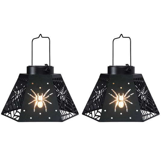 WONDER GARDEN Halloween Lantern Lights, 2 Pack Solar Hanging Spider Wed Lights, Metal Decorative Light for Outdoor Porch Yard Garden Tree Decor