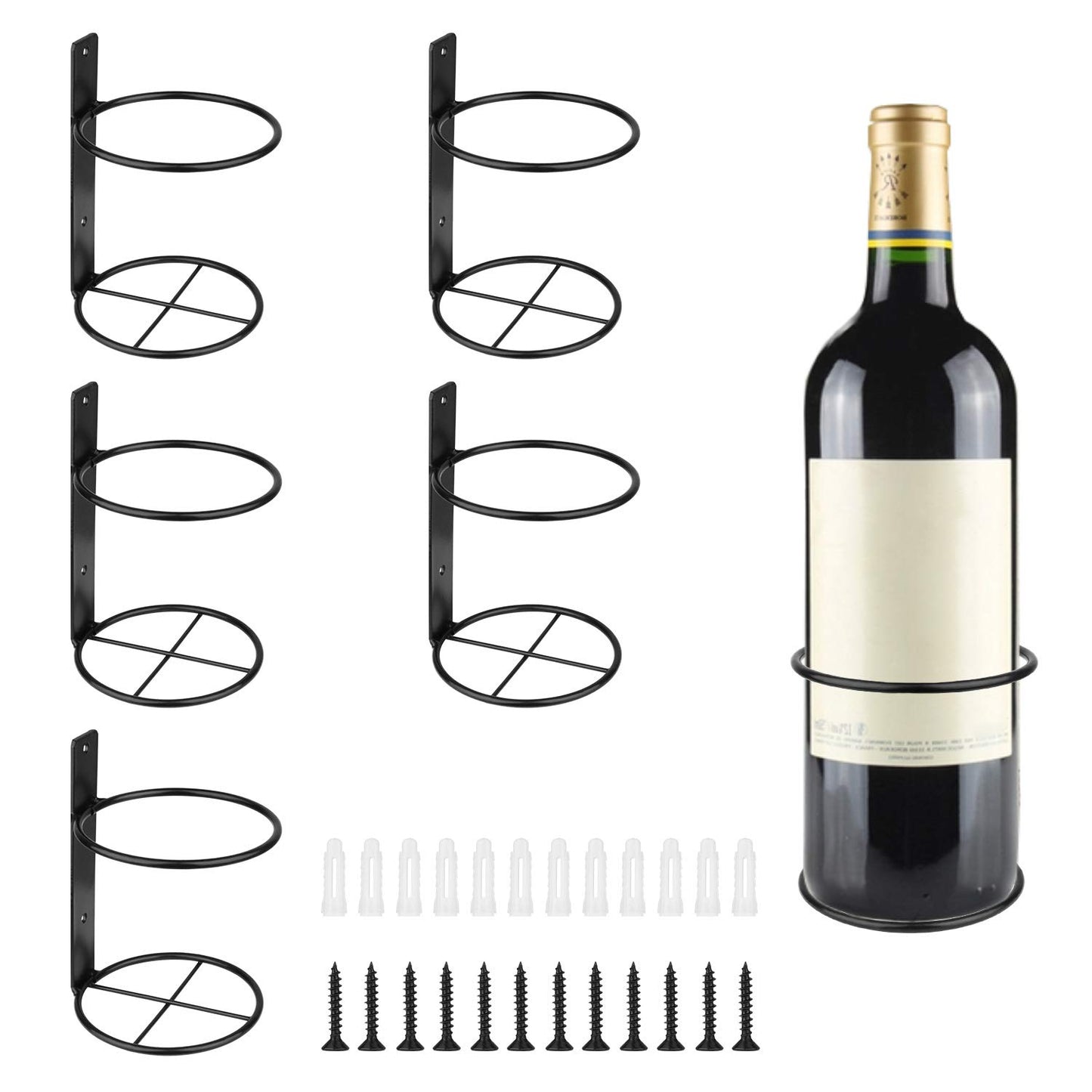 Yimerlen 6 Pcs Spiral Wall Mounted Wine Rack, Metal Bottle Display Holder for Storage and Theme Decor (Upward Style) Black