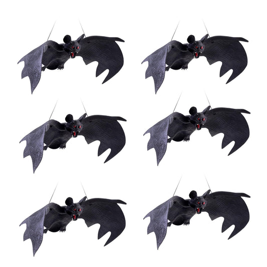 6 Pcs Halloween Hanging Ornaments Realistic Bat Decorations Rubber Horror Bat Decor for Outdoor Indoor Hanging Vampire Flying Bats for Home Halloween Party,Haunted House (9X3.5 in)