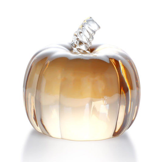 HDCRYSTALGIFTS 2.8’’ Crystal Pumpkin Figurine Art Glass Pumpkins for Decorating Harvest Glass Paperweight Fall Harvest Halloween Thanksgiving Decorations,Champagne Color