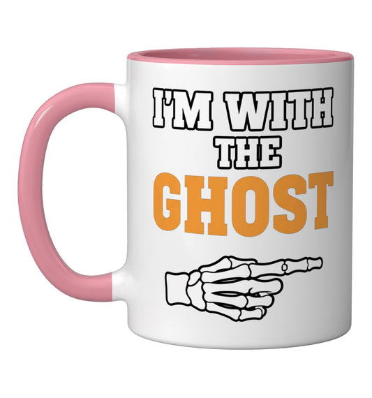 Couples Halloween I'm With The Ghost Matching Costume -Point Ceramic Mug, Pink/White
