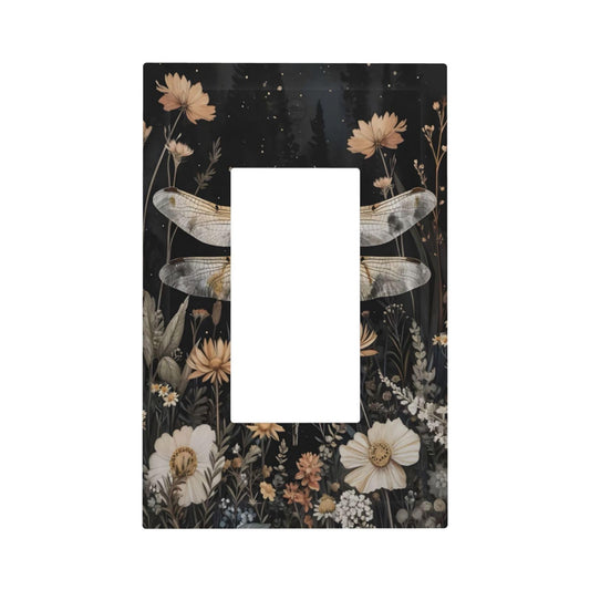 Vintage Botanical Wildflowers Dragonfly Gothic Decorative Outlet Covers 1 Gang Single Rocker Light Switch Cover Plate Wall Plates GFCI Faceplate for Bedroom Living Room Decor