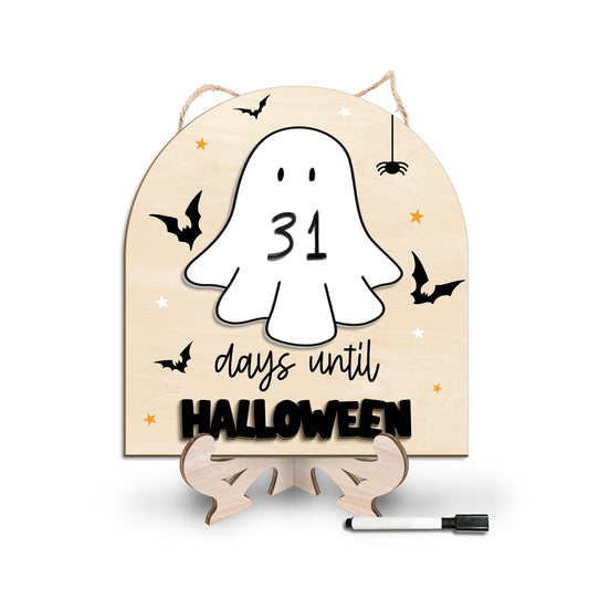Reusable Days Until Halloween Dry Erase Board Sign for Kids Activities, Halloween Countdown Advent Wall Tabletop Decor Home Classroom Sign, Ghost Theme Decorations Indoor Tiered Tray (Marker Included)