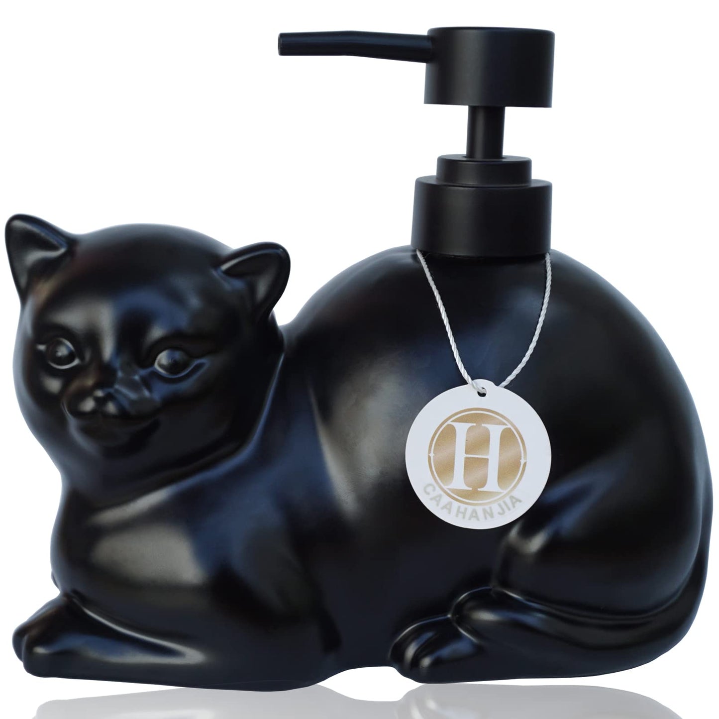 Caahanjia Black Liquid Soap Dispenser, Ceramic Cat, Refillable Wash Liquid Soap Hand Soap for Bathroom Kitchen