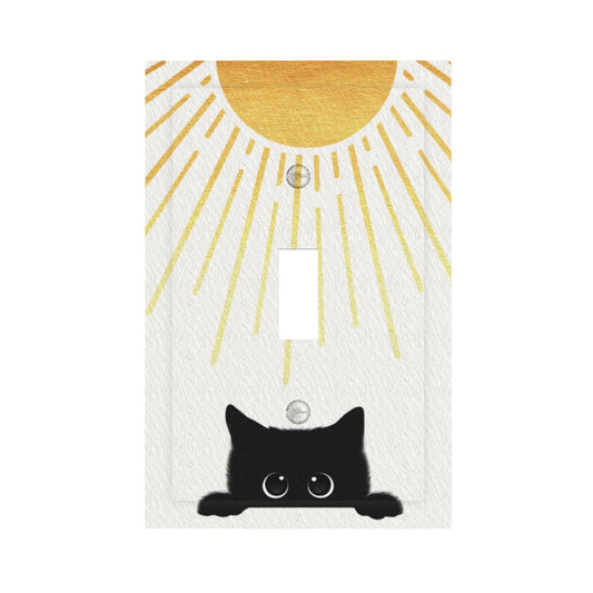 BHGAHD Decorative Light Switch Cover Plate Funny Black Cat Gold Sun 1 Gang Single Toggle Wall Plates for Electrical Outlet Covers Switch Plate Covers Faceplate for Bedroom Home Decor