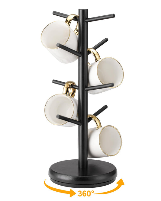 Lorbro Coffee Mug Tree, 360° Rotated Mug Holder with 8 Hooks, Wooden Coffee Cup Holder Rack Stand Accessories for Countertop Kitchen Decor Organizer