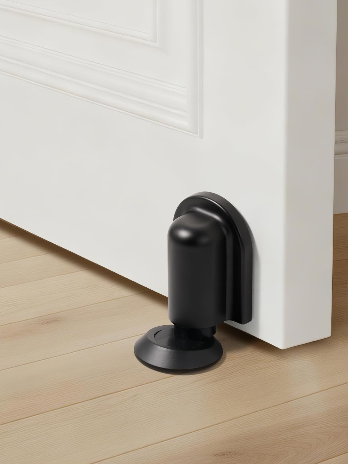 SORWDUERM 4 Pack Black Door Stopper Magnetic Door Cathc Matte Black Floor Mounted Door Stop Keep Door Open with Screws and Adhesive No Drilling