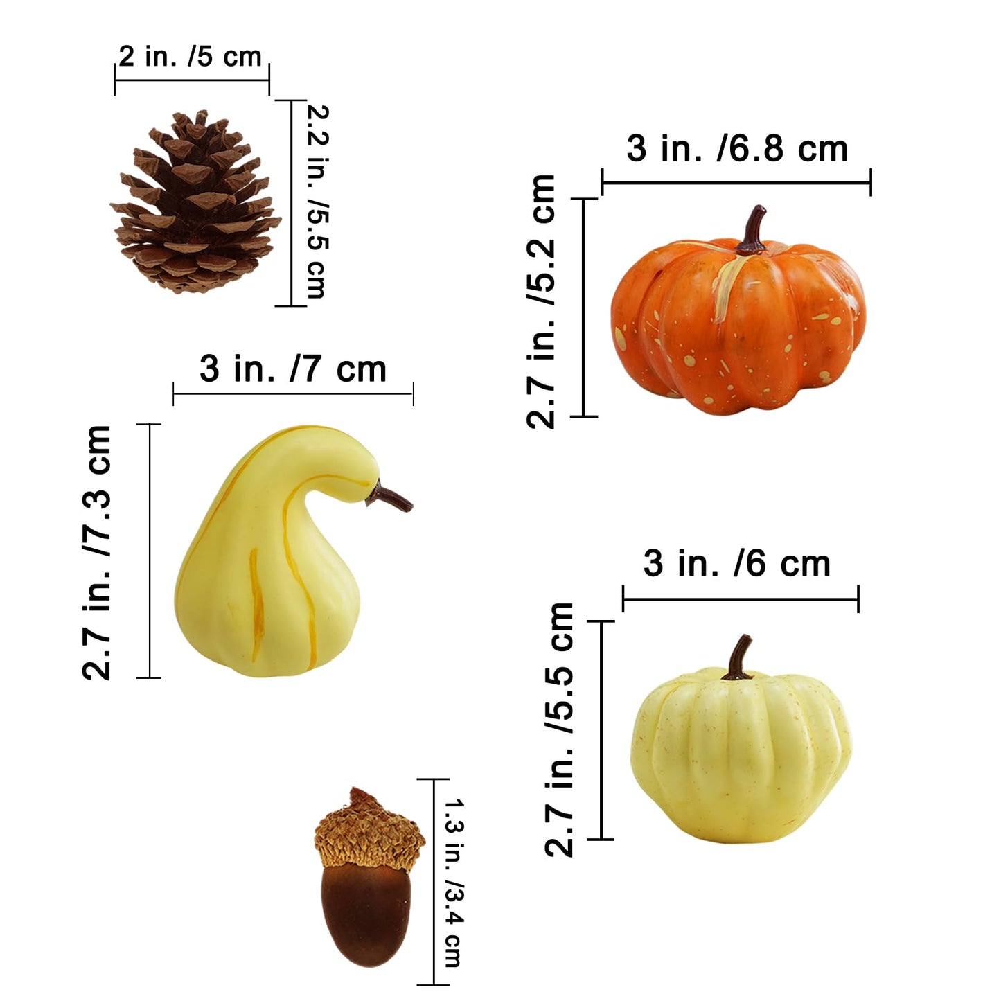 Winlyn 46 Pcs Assorted Small Artificial Pumpkins and Gourds with Acorns Pinecones Maple Leaves Fall Harvest Decor Set for Autumn Party Table Centerpiece Thanksgiving Halloween Wreaths Vase Bowl Filler