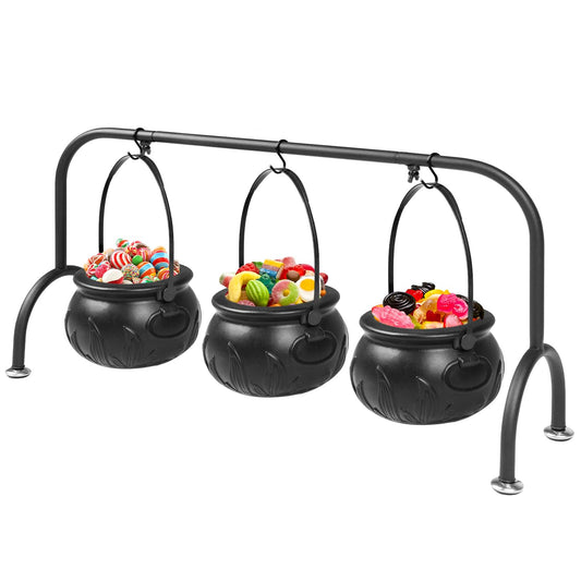 Kendane Easter Decorations Indoor,Set of 3 Witches Cauldron Candy Serving Bowls on Rack, Party Decorations,Black Plastic Candy Cauldron for Table Decor,Easter Candy for Kids