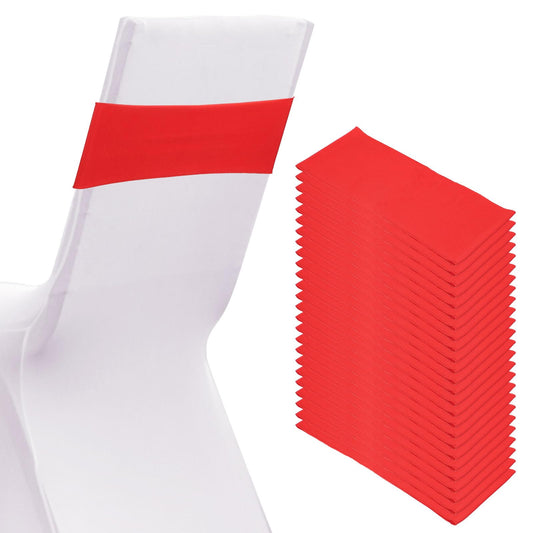PATIKIL Premium Spandex Chair Sashes Bows, 25 Pcs Elastic Stretch Chair Cover Band Ties with Slider Buckle for Birthday Party Banquet Wedding Decoration, Bright Red