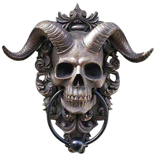 Horned God Skeleton Hanging Plaque, Mysterious Goat-Headed Man Door Knocker Wall Hanging Plaque for Home Front Door Indoors Outdoorsdecoration