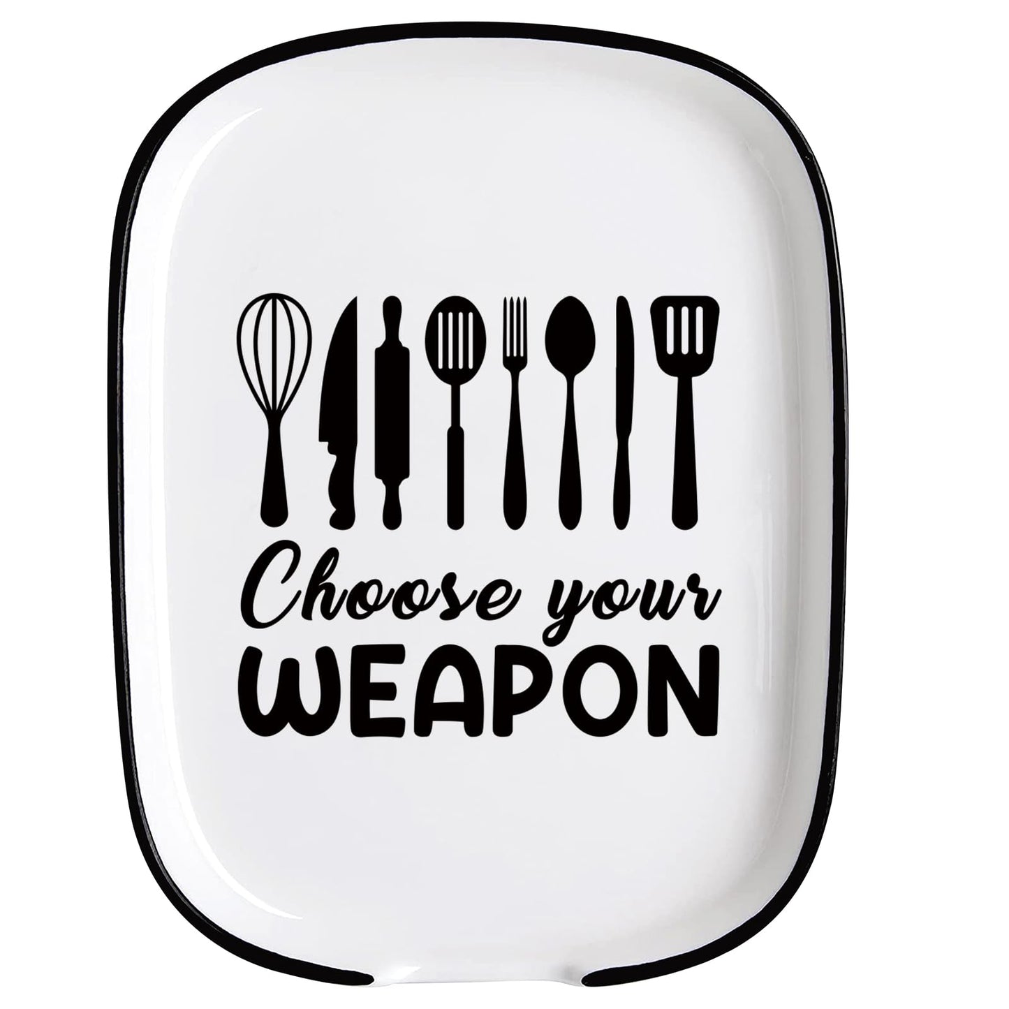 Funny Large Spoon Rest for Stove Top Kitchen Counter, Ceramic Spoon Holder Choose your Weapon, Farmhouse Kitchen Utensil Rest Decor Accessories for Cooking Lovers