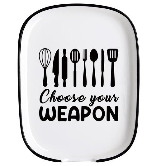 Funny Large Spoon Rest for Stove Top Kitchen Counter, Ceramic Spoon Holder Choose your Weapon, Farmhouse Kitchen Utensil Rest Decor Accessories for Cooking Lovers