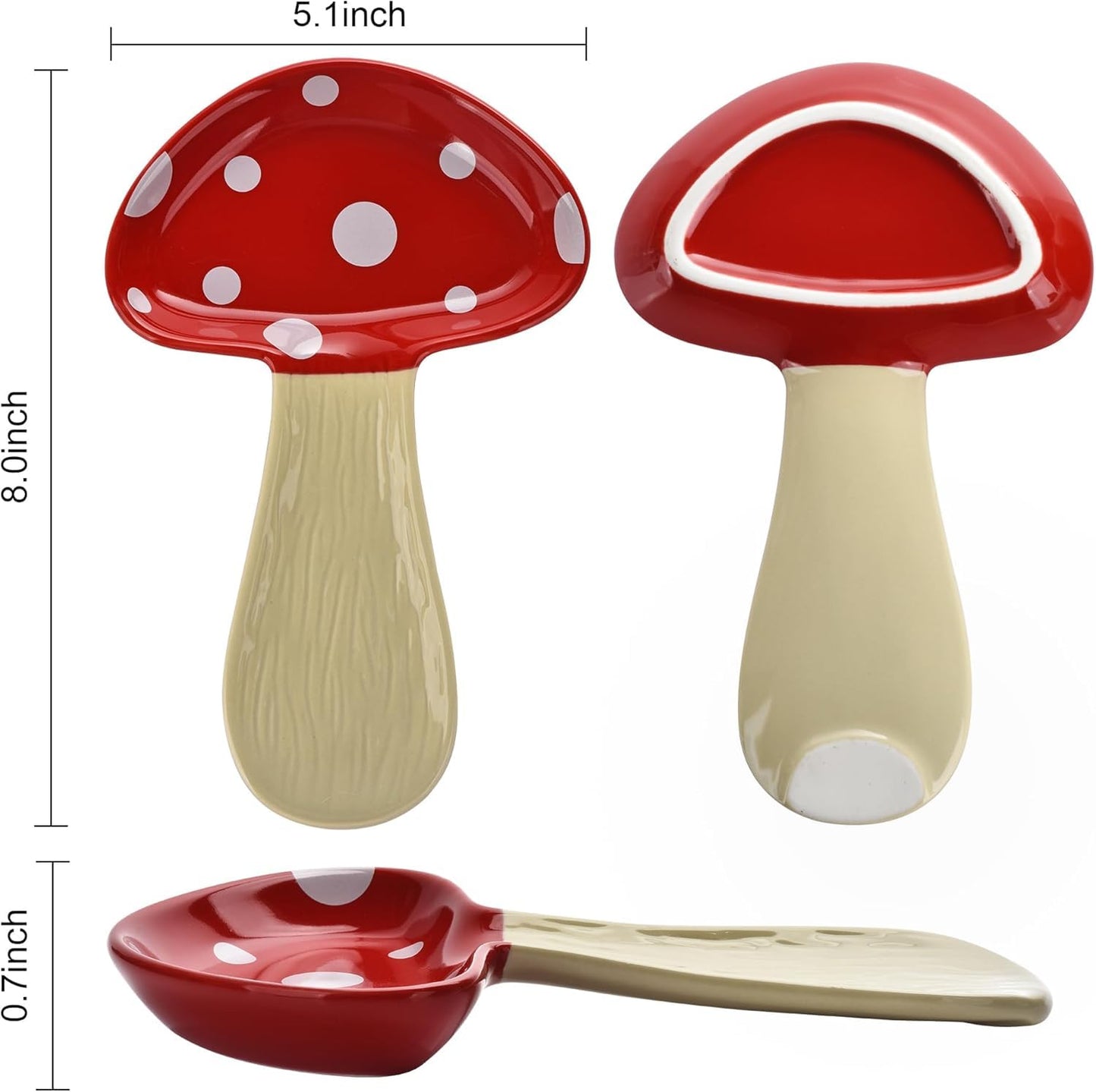 Cute Mushroom Shape Spoon Holder for Kitchen Countertop,Large Ceramic Spoon Rest for Stove Top,Cooking Kitchen Spoon Rest Utensil Rest Spatula for Decor Housewarmings Christmas Gift (Red)