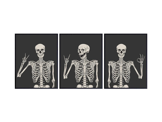 Skeleton Wall Art & Decor 11x14 - Halloween Wall Art - Goth Home Decor - Gothic Room Decoration, Pagan Gifts - Funny Skull Artwork, Bedroom Dorm Man cave - Men Boys Teens - Witchy Picture Poster Print