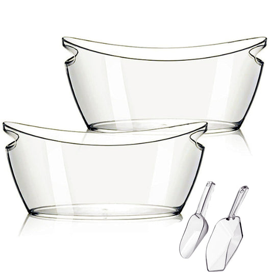 Ice Bucket, 2 PCS 5.5L Acrylic Ice Buckets, Large Beverage Tub for Parties, Mimosa Bar Supplies Beverage Tub and Scoops for Champagne Beer Sparkling Wine Cocktails (2-4 bottles)