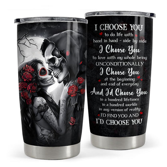 SANDJEST Skull Couple Tumbler 20oz Stainless Steel Insulated Coffee Travel Cup Tumblers Gifts for Wife Husband Boyfriend Girlfriend on Birthday Christmas Valentines Anniversary