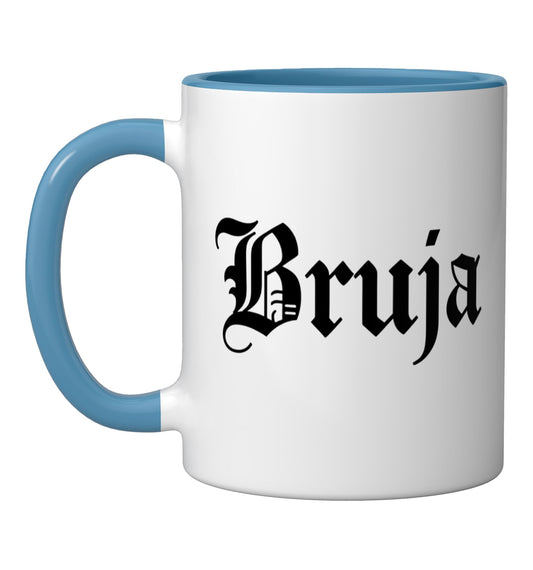 Bruja Gothic Script Latino Halloween Women Spooky Witch Ceramic Mug, Blue/White