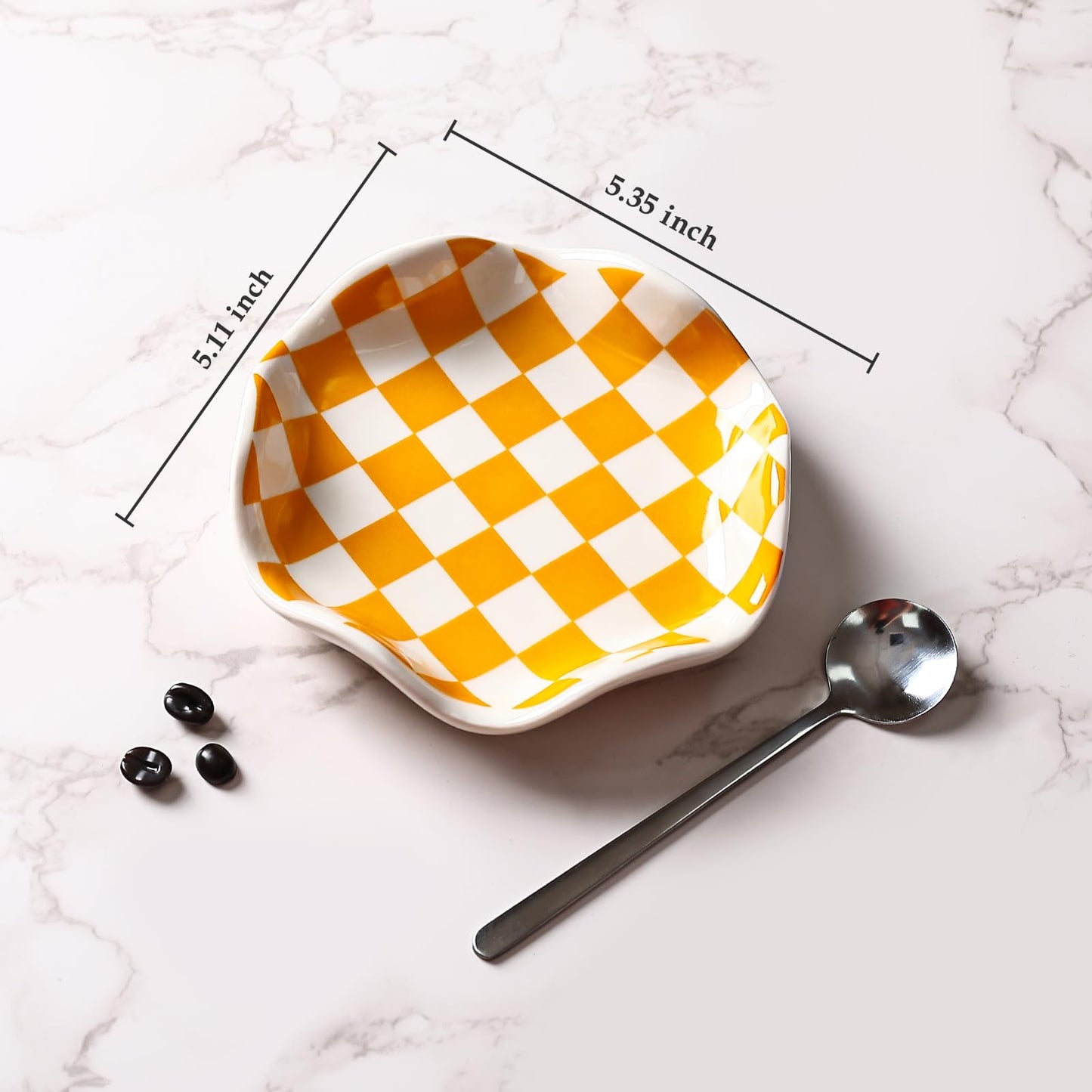 Koythin Ceramic Spoon Rest for Stove Top, Kitchen Counter, Heat-Resistant Utensil Holder, Cute Decorative Checkerboard Spoon Rest Dish for Cooking, Coffee Bar, and Countertop Decor (Orange)
