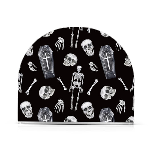 YNNALE Gothic Skull Skeleton Coffin Black Napkin Holder for Table Acrylic Cocktail Napkin Holders Decorative Tissue Dispenser Vertical Napkin Holder for Home Decor Kitchen Dining