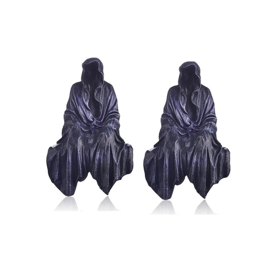Grim Reaper Statue, Resin Gothic Throne Suriel Statue, Goth Acotar Bookshelf Decor Figurine Fantasy, Small Black Ghost Shelves Figure for Halloween Home Garden Sculpture (Death Sculpture 2PC)
